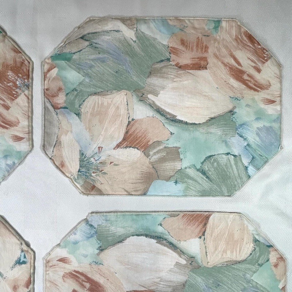 Set of 4 VTG Abstract Pastel Floral Cloth Placemats 80s Golden Girls/Granny Core - Picture 3 of 8